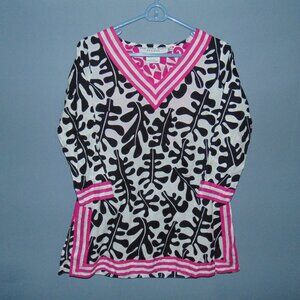 Gretchen Scott Geometric Tunic pink black white Shirt made in India XS 100% cott